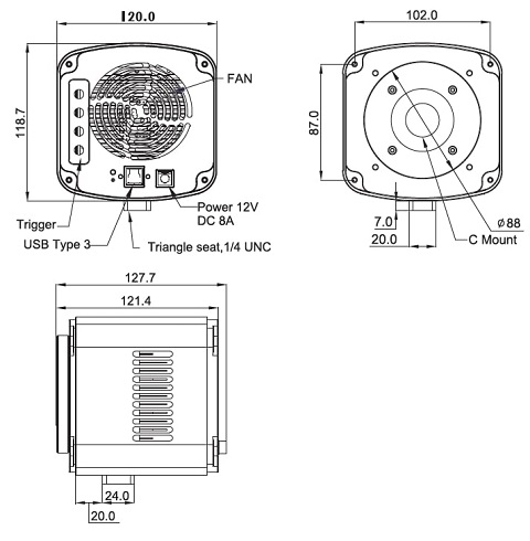 Dhyana 400DC Structure (unit: mm)